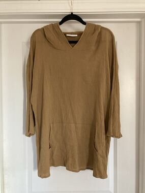 Bryn Walker Cotton Gauze Breathable Hoodie Lagenlook Oversized Relaxed Golden L